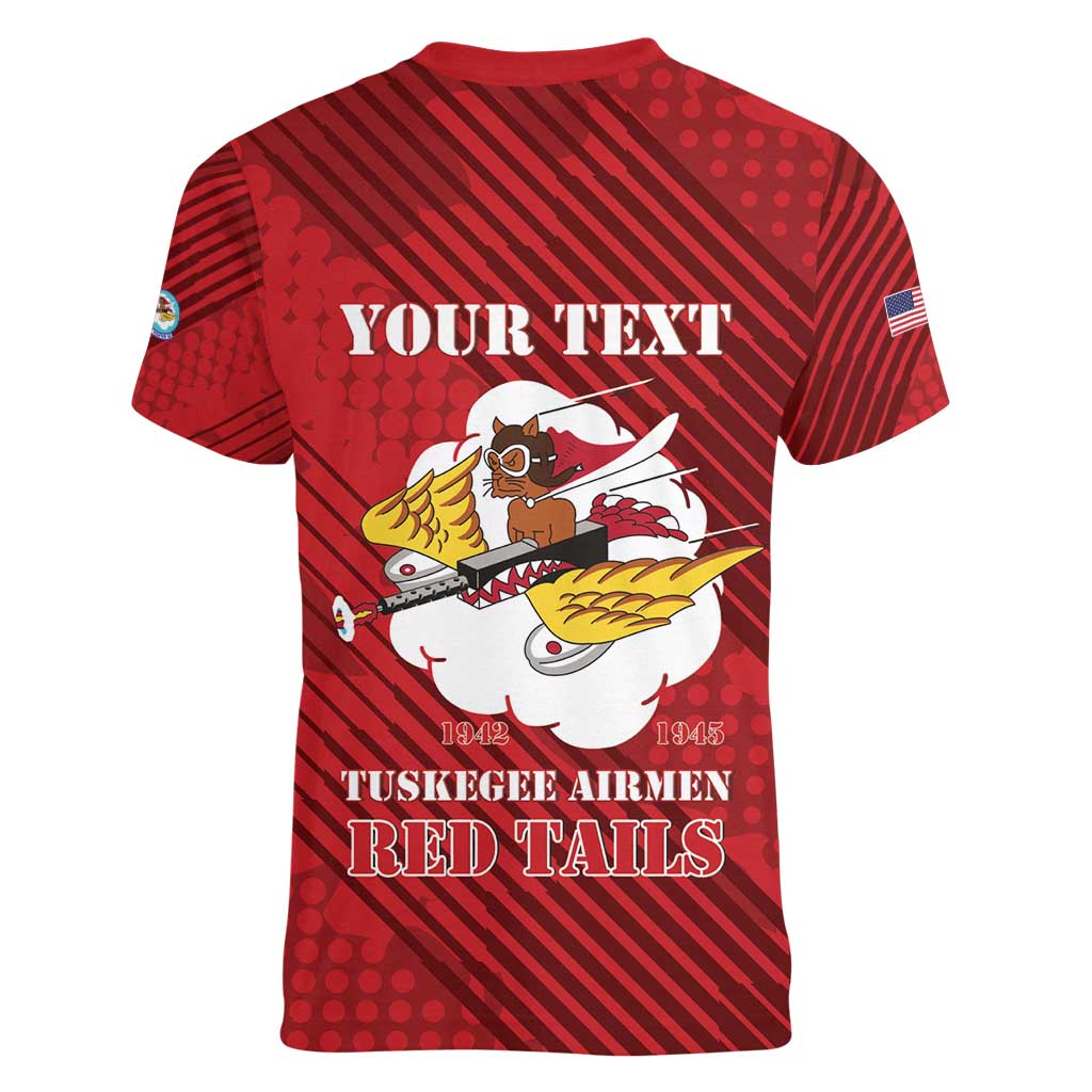 Personalized Tuskegee Airmen Red Tails Women V-Neck T-Shirt 301st Fighter Squadron - Red - Wonder Print Shop