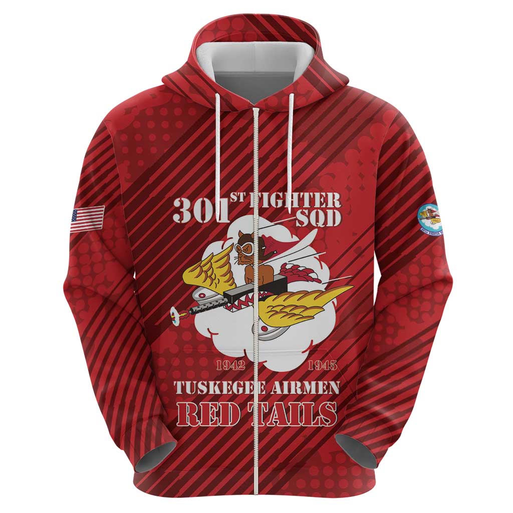 Personalized Tuskegee Airmen Red Tails Zip Hoodie 301st Fighter Squadron - Red - Wonder Print Shop