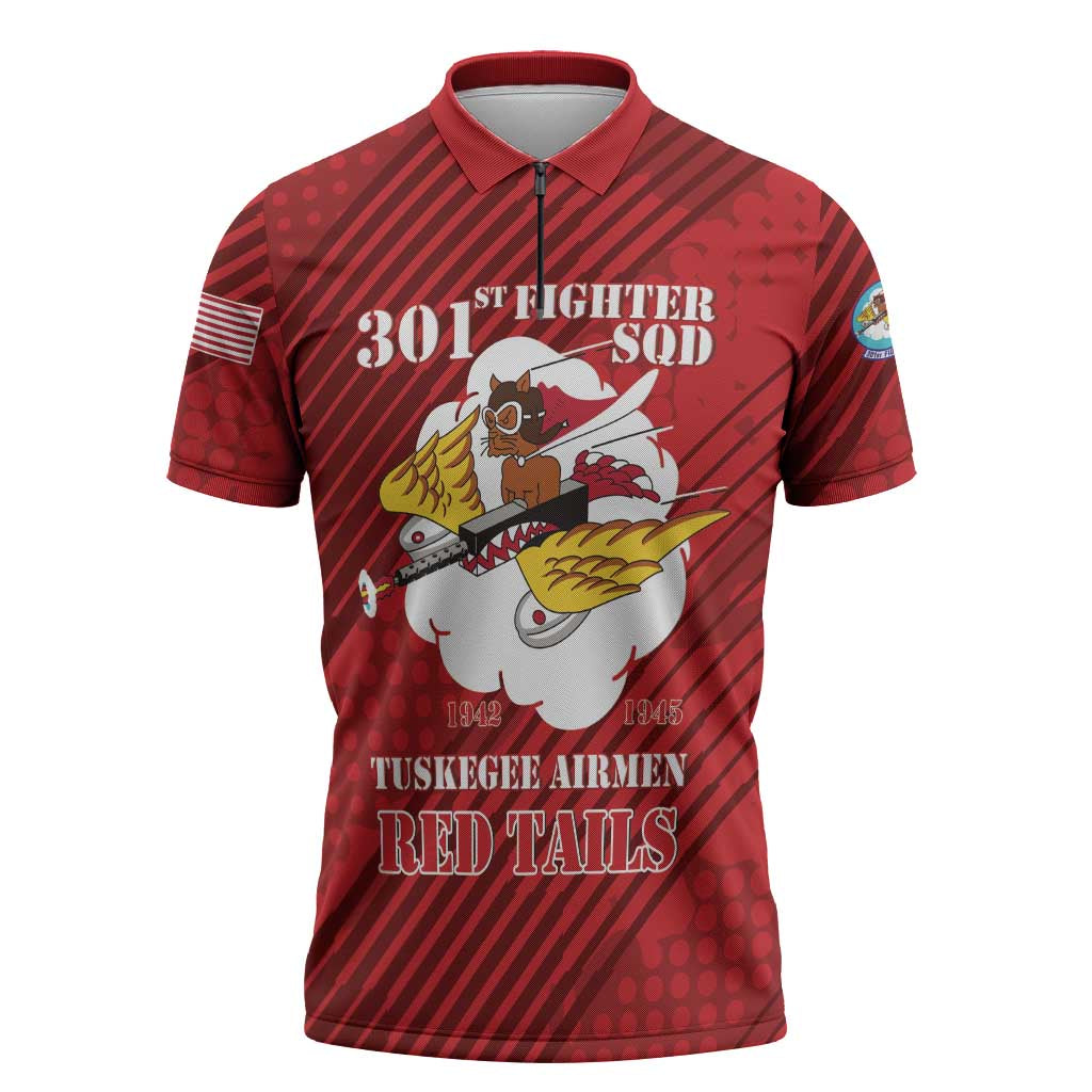 Personalized Tuskegee Airmen Red Tails Zipper Polo Shirt 301st Fighter Squadron - Red - Wonder Print Shop