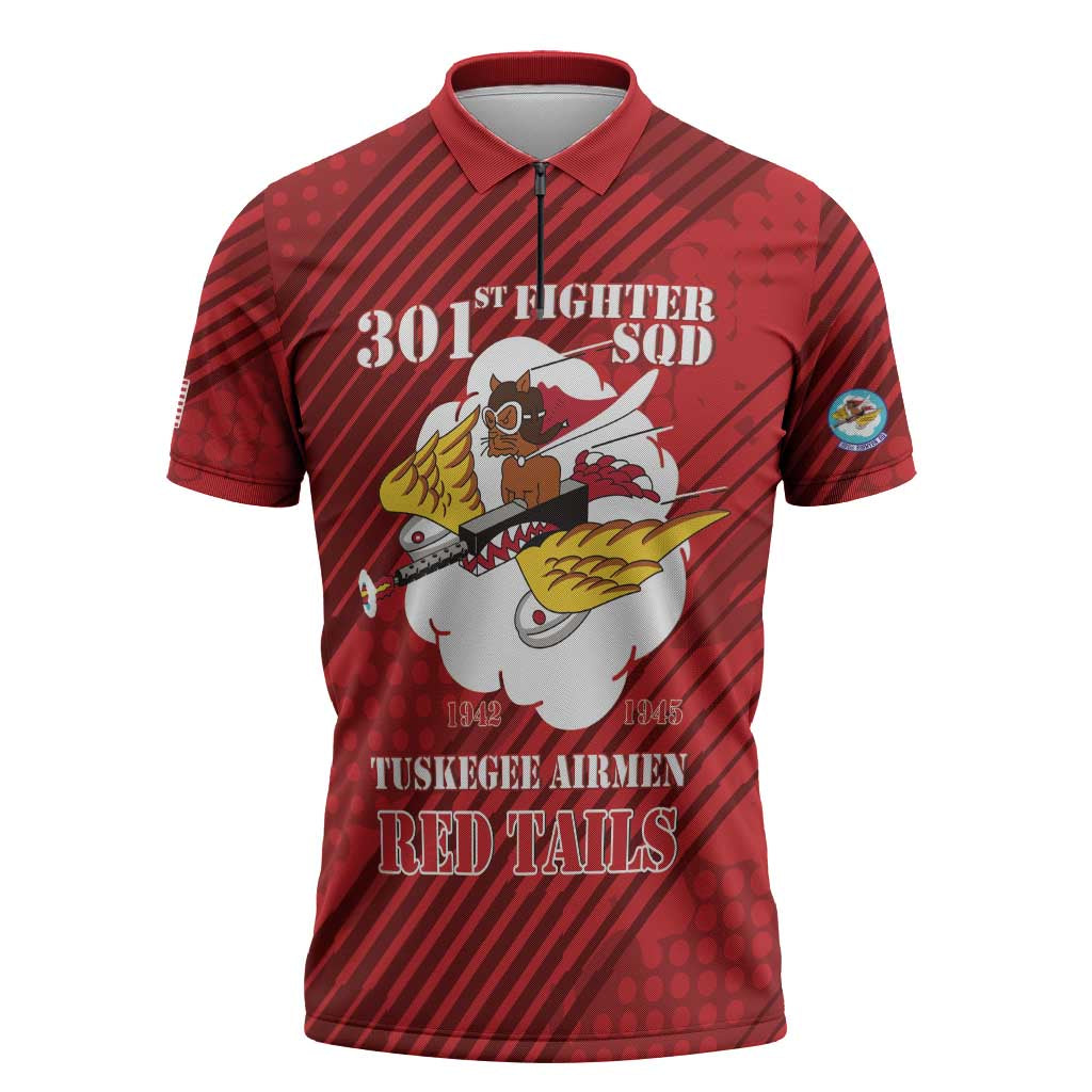Personalized Tuskegee Airmen Red Tails Zipper Polo Shirt 301st Fighter Squadron - Red - Wonder Print Shop