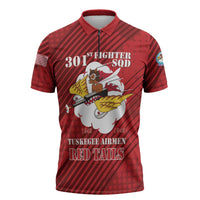 Personalized Tuskegee Airmen Red Tails Zipper Polo Shirt 301st Fighter Squadron - Red - Wonder Print Shop