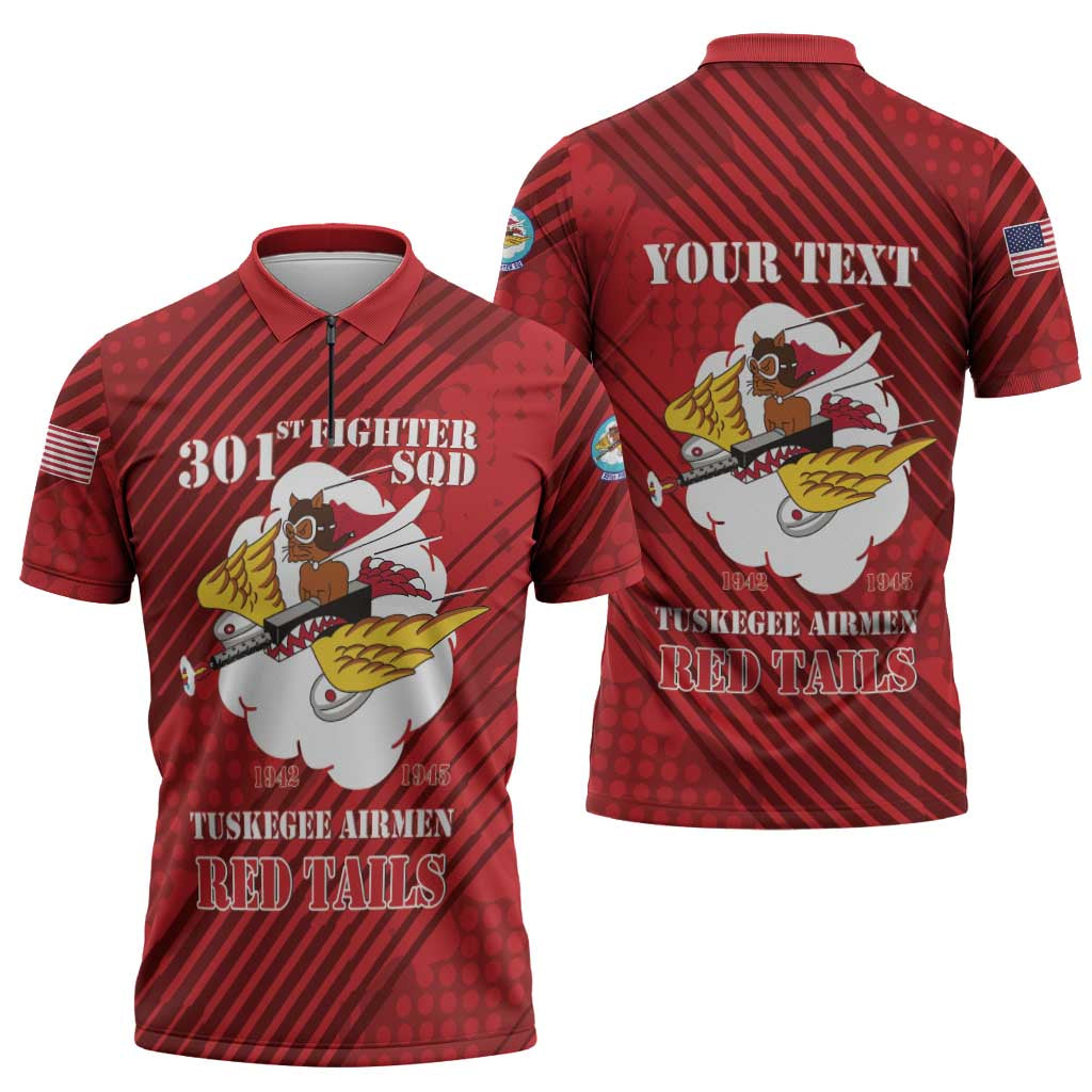 Personalized Tuskegee Airmen Red Tails Zipper Polo Shirt 301st Fighter Squadron - Red - Wonder Print Shop