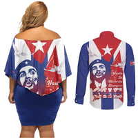 Cuba Liberation Day Couples Matching Off Shoulder Short Dress and Long Sleeve Button Shirt Che Guevara Revolution - Wonder Print Shop