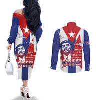 Cuba Liberation Day Couples Matching Off The Shoulder Long Sleeve Dress and Long Sleeve Button Shirt Che Guevara Revolution