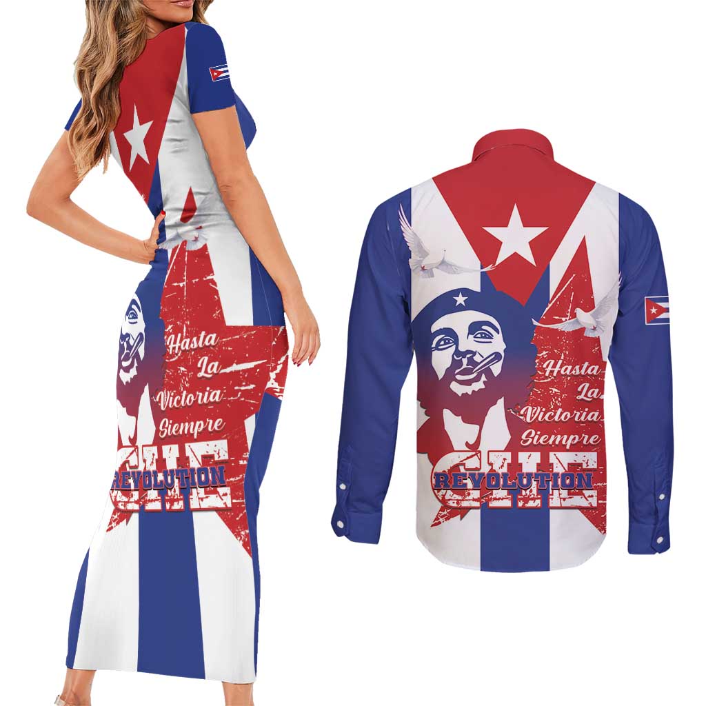 Cuba Liberation Day Couples Matching Short Sleeve Bodycon Dress and Long Sleeve Button Shirt Che Guevara Revolution - Wonder Print Shop