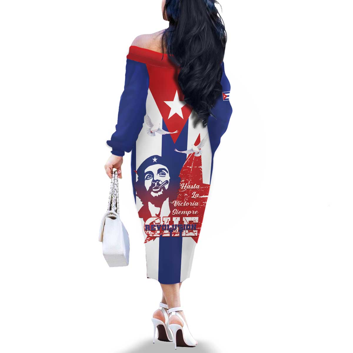 Cuba Liberation Day Family Matching Off The Shoulder Long Sleeve Dress and Hawaiian Shirt Che Guevara Revolution - Wonder Print Shop