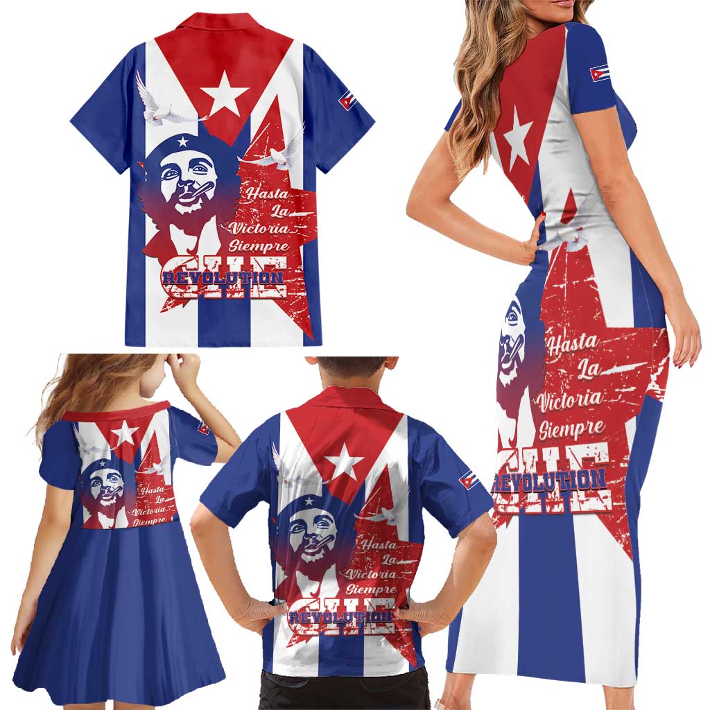 Cuba Liberation Day Family Matching Short Sleeve Bodycon Dress and Hawaiian Shirt Che Guevara Revolution - Wonder Print Shop