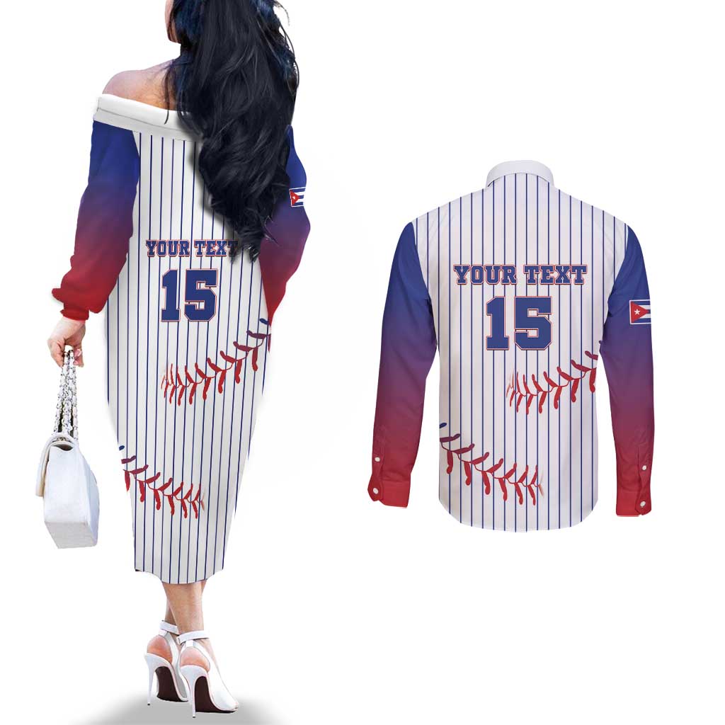 Custom Cuba Baseball Couples Matching Off The Shoulder Long Sleeve Dress and Long Sleeve Button Shirt Sporty Style