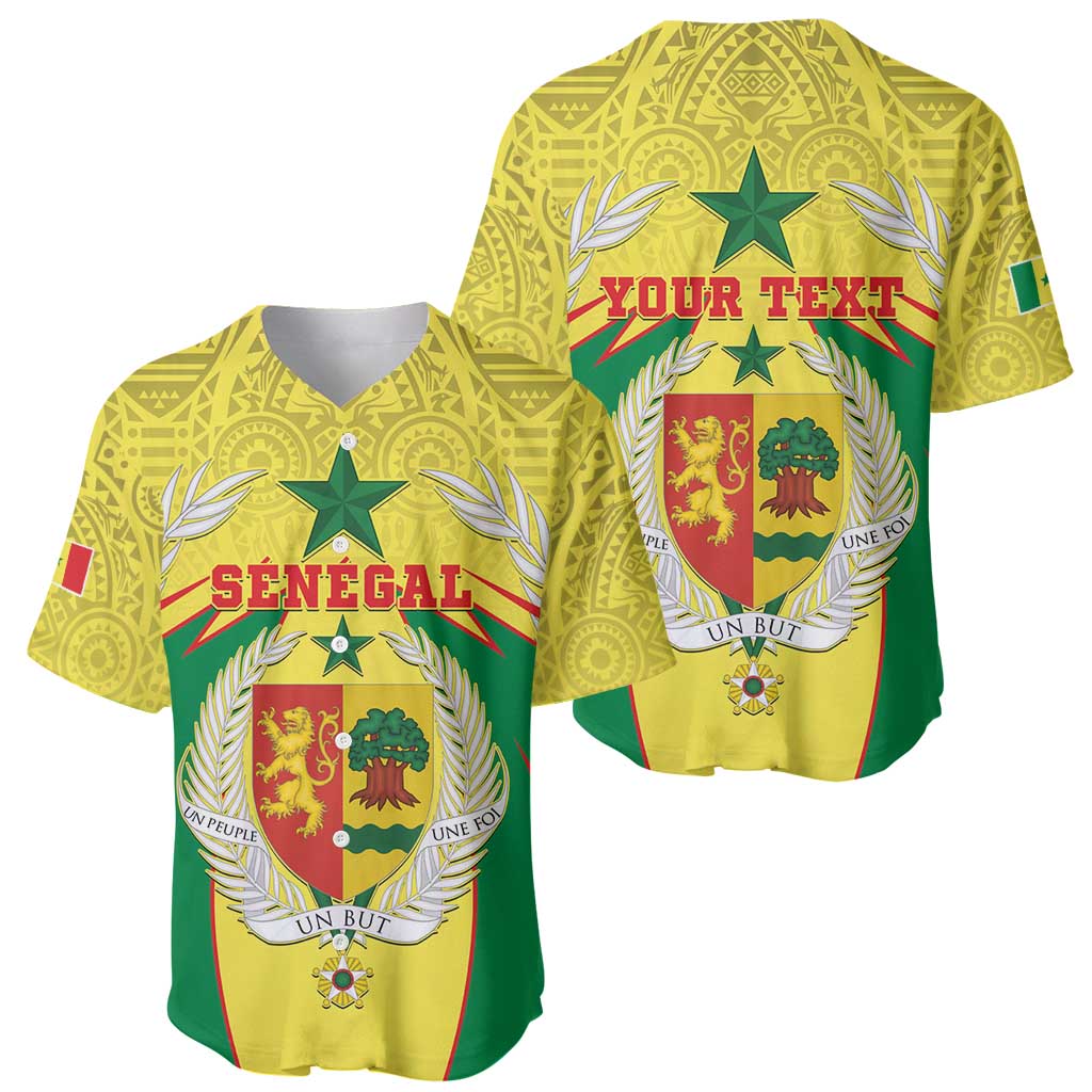 Personalised Senegal Baseball Jersey Coat Of Arms Mix African Pattern - Wonder Print Shop