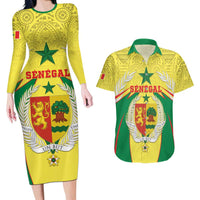 Personalised Senegal Couples Matching Long Sleeve Bodycon Dress and Hawaiian Shirt Coat Of Arms Mix African Pattern - Wonder Print Shop