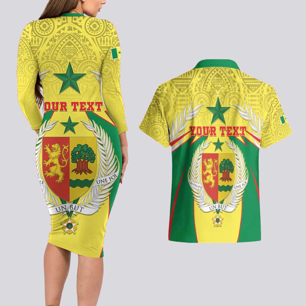 Personalised Senegal Couples Matching Long Sleeve Bodycon Dress and Hawaiian Shirt Coat Of Arms Mix African Pattern - Wonder Print Shop