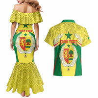 Personalised Senegal Couples Matching Mermaid Dress and Hawaiian Shirt Coat Of Arms Mix African Pattern - Wonder Print Shop