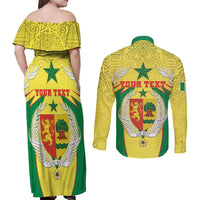 Personalised Senegal Couples Matching Off Shoulder Maxi Dress and Long Sleeve Button Shirt Coat Of Arms Mix African Pattern - Wonder Print Shop