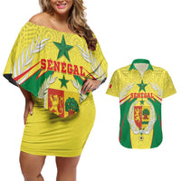 Personalised Senegal Couples Matching Off Shoulder Short Dress and Hawaiian Shirt Coat Of Arms Mix African Pattern - Wonder Print Shop