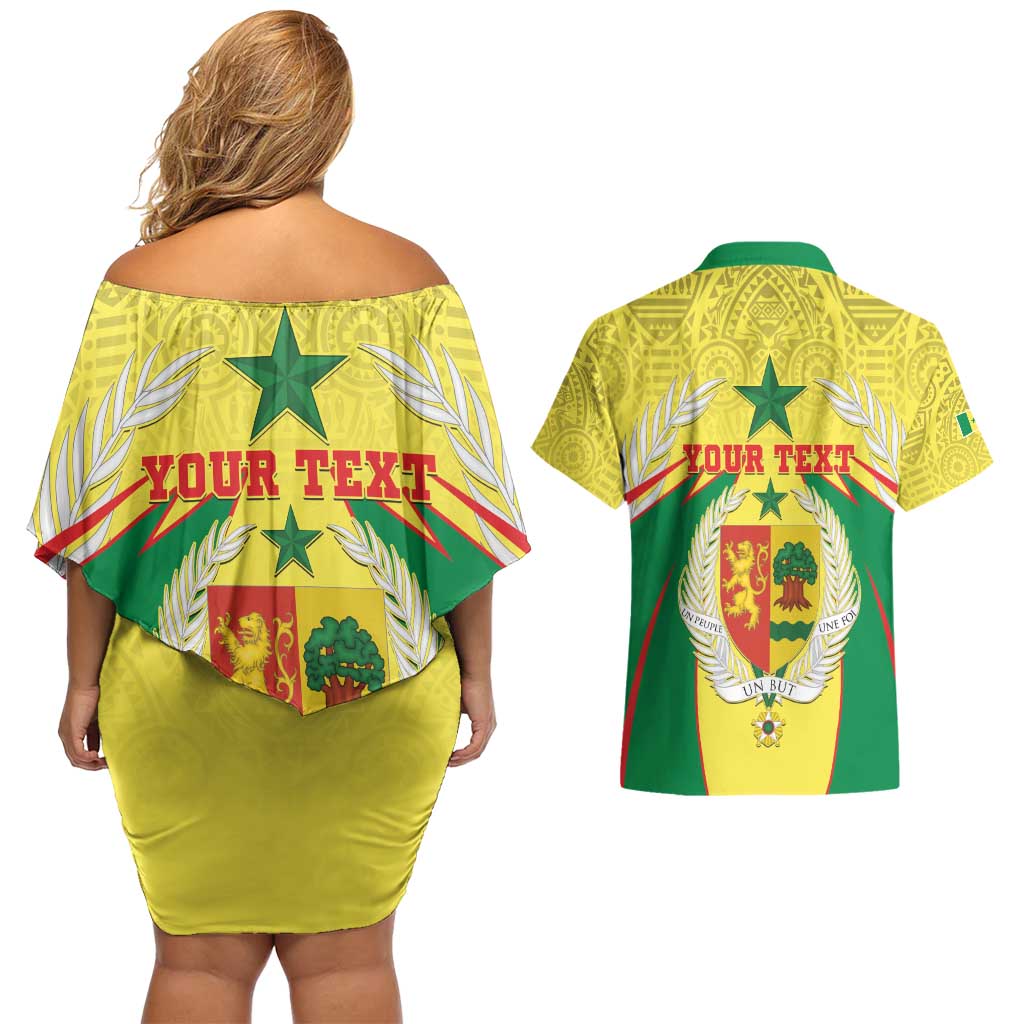 Personalised Senegal Couples Matching Off Shoulder Short Dress and Hawaiian Shirt Coat Of Arms Mix African Pattern - Wonder Print Shop