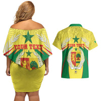 Personalised Senegal Couples Matching Off Shoulder Short Dress and Hawaiian Shirt Coat Of Arms Mix African Pattern - Wonder Print Shop
