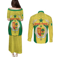 Personalised Senegal Couples Matching Puletasi and Long Sleeve Button Shirt Coat Of Arms Mix African Pattern - Wonder Print Shop