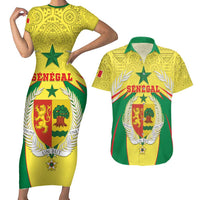 Personalised Senegal Couples Matching Short Sleeve Bodycon Dress and Hawaiian Shirt Coat Of Arms Mix African Pattern - Wonder Print Shop