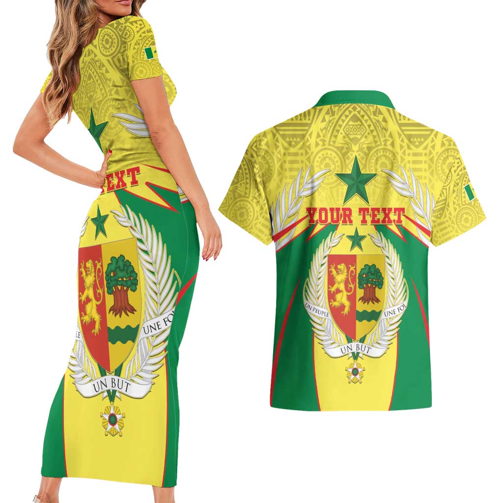 Personalised Senegal Couples Matching Short Sleeve Bodycon Dress and Hawaiian Shirt Coat Of Arms Mix African Pattern - Wonder Print Shop
