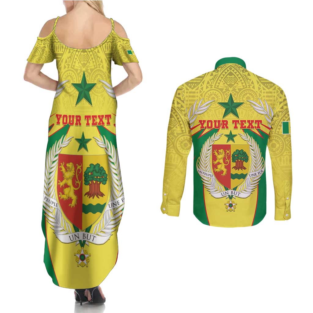 Personalised Senegal Couples Matching Summer Maxi Dress and Long Sleeve Button Shirt Coat Of Arms Mix African Pattern - Wonder Print Shop