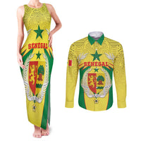 Personalised Senegal Couples Matching Tank Maxi Dress and Long Sleeve Button Shirt Coat Of Arms Mix African Pattern - Wonder Print Shop