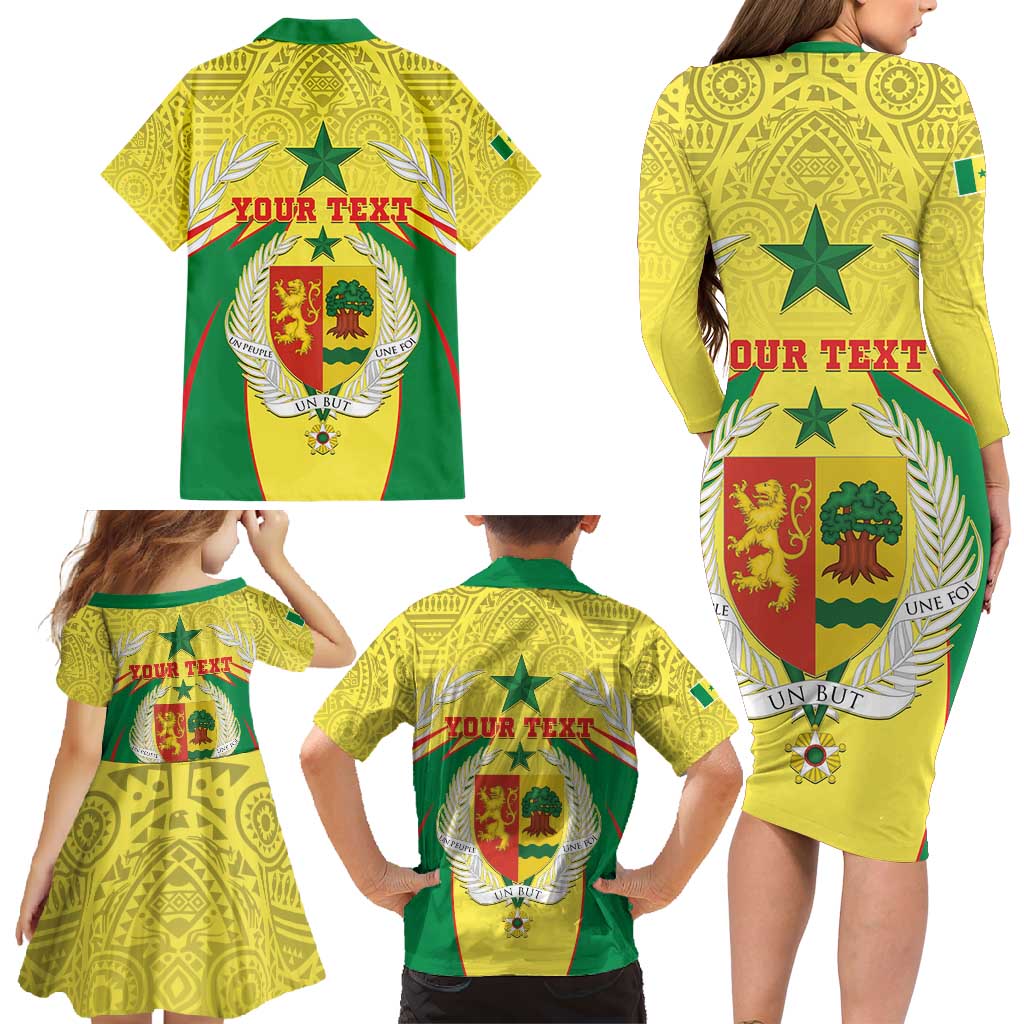 Personalised Senegal Family Matching Long Sleeve Bodycon Dress and Hawaiian Shirt Coat Of Arms Mix African Pattern - Wonder Print Shop