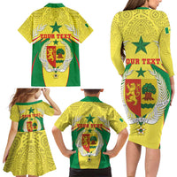 Personalised Senegal Family Matching Long Sleeve Bodycon Dress and Hawaiian Shirt Coat Of Arms Mix African Pattern - Wonder Print Shop