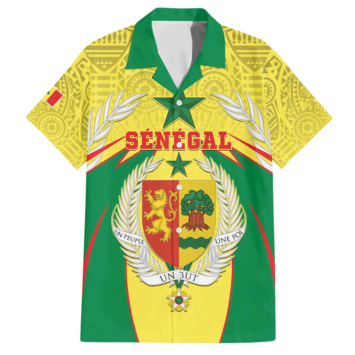 Personalised Senegal Family Matching Off The Shoulder Long Sleeve Dress and Hawaiian Shirt Coat Of Arms Mix African Pattern - Wonder Print Shop