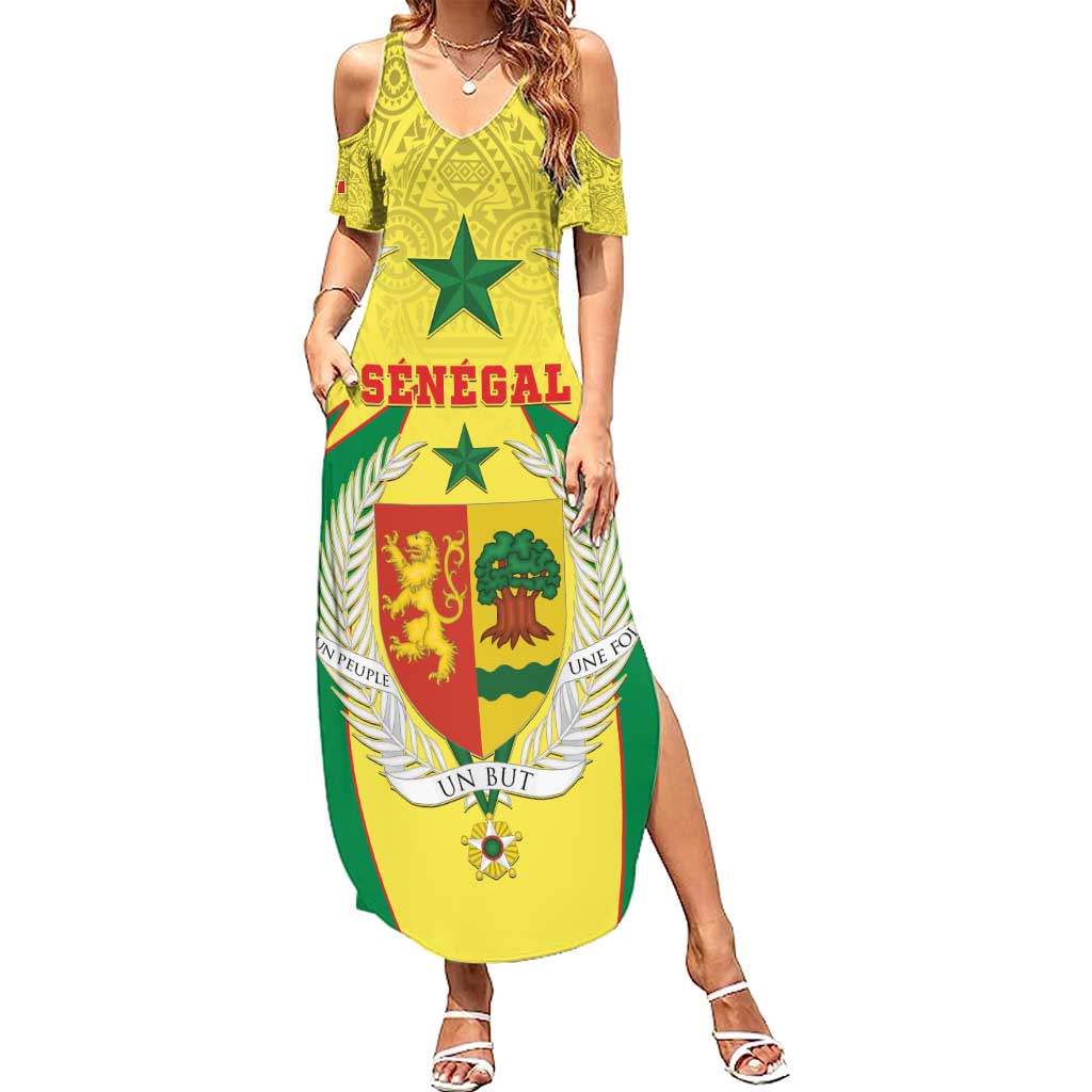 Personalised Senegal Family Matching Summer Maxi Dress and Hawaiian Shirt Coat Of Arms Mix African Pattern - Wonder Print Shop