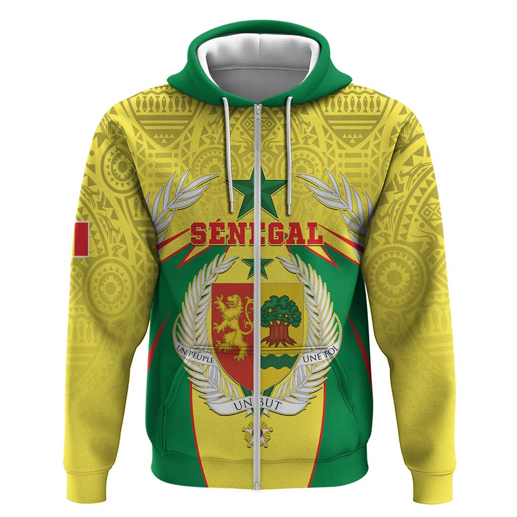 Personalised Senegal Hoodie Coat Of Arms Mix African Pattern - Wonder Print Shop