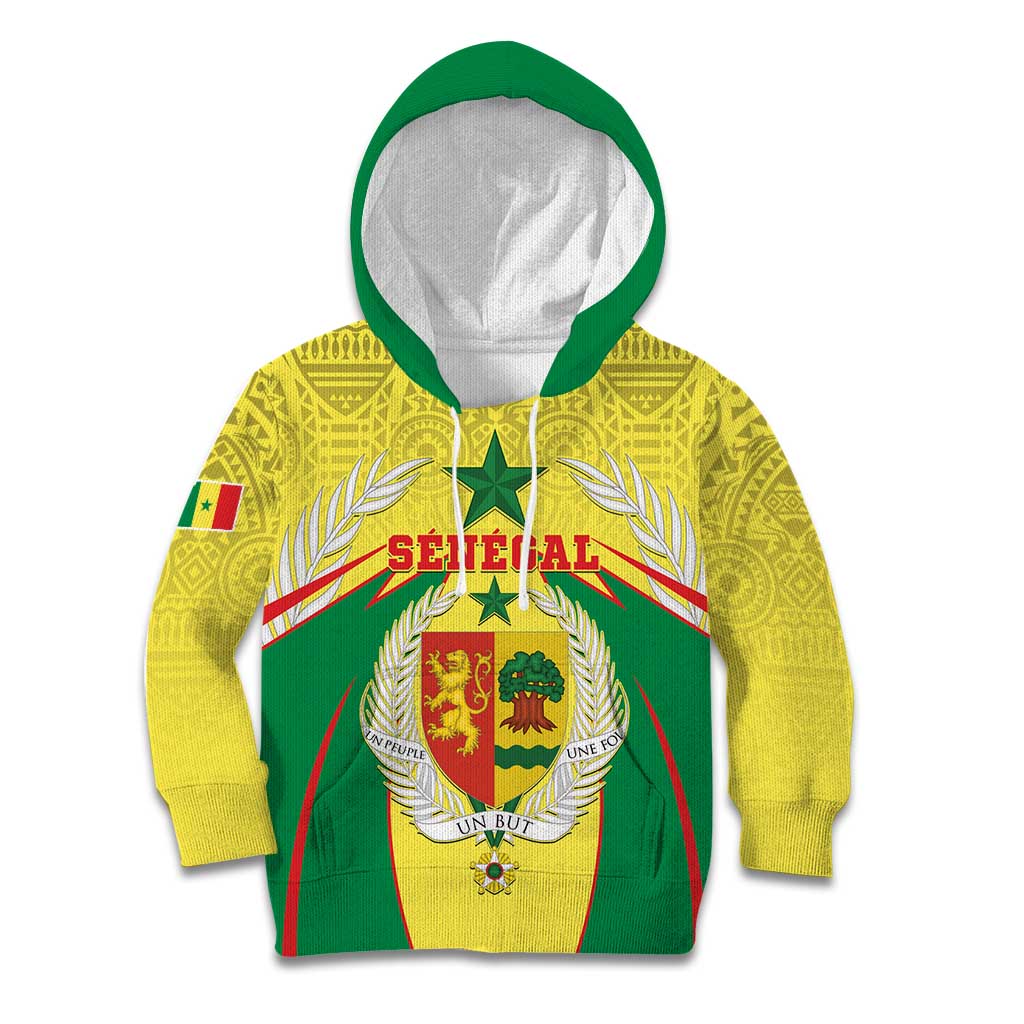 Personalised Senegal Kid Hoodie Coat Of Arms Mix African Pattern - Wonder Print Shop