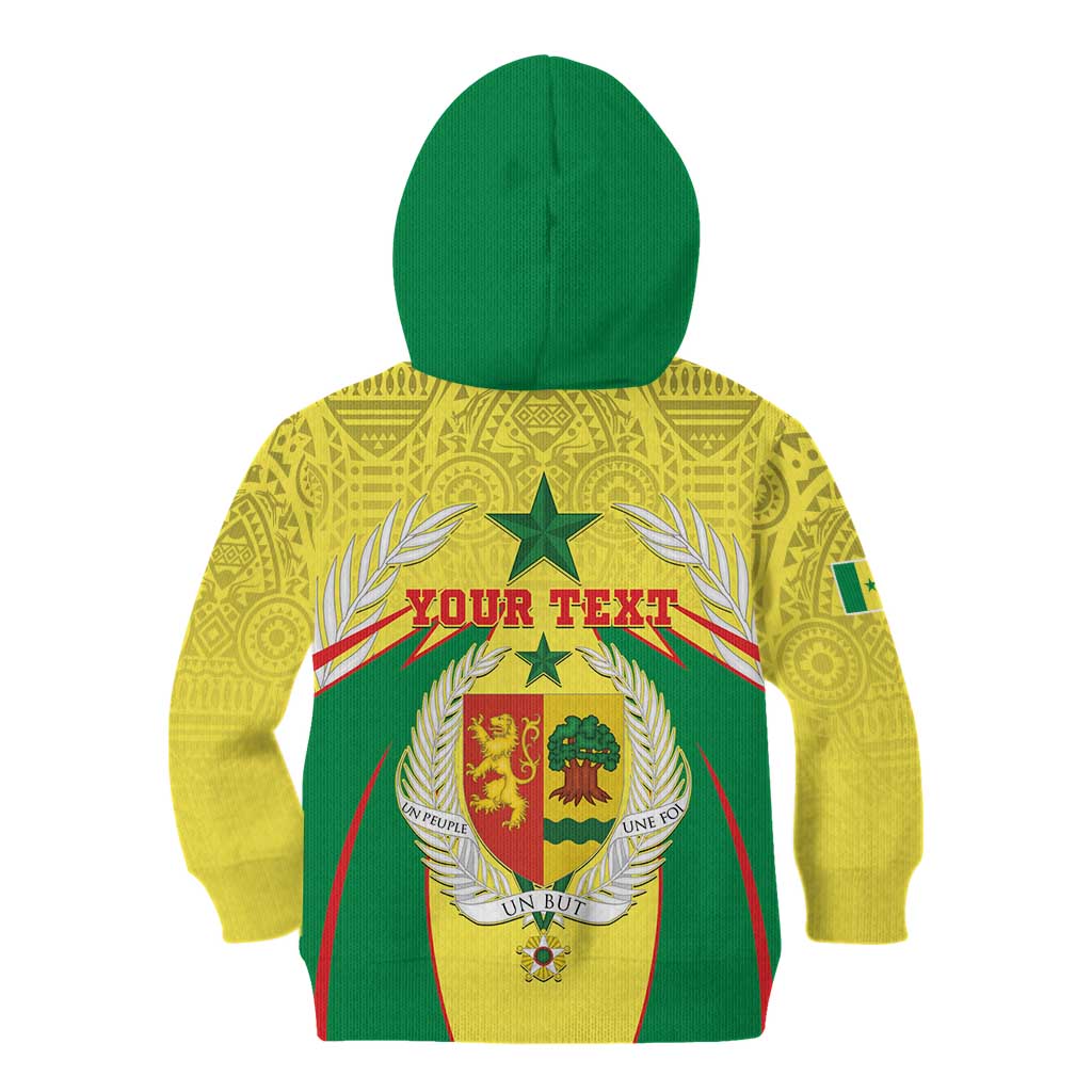 Personalised Senegal Kid Hoodie Coat Of Arms Mix African Pattern - Wonder Print Shop