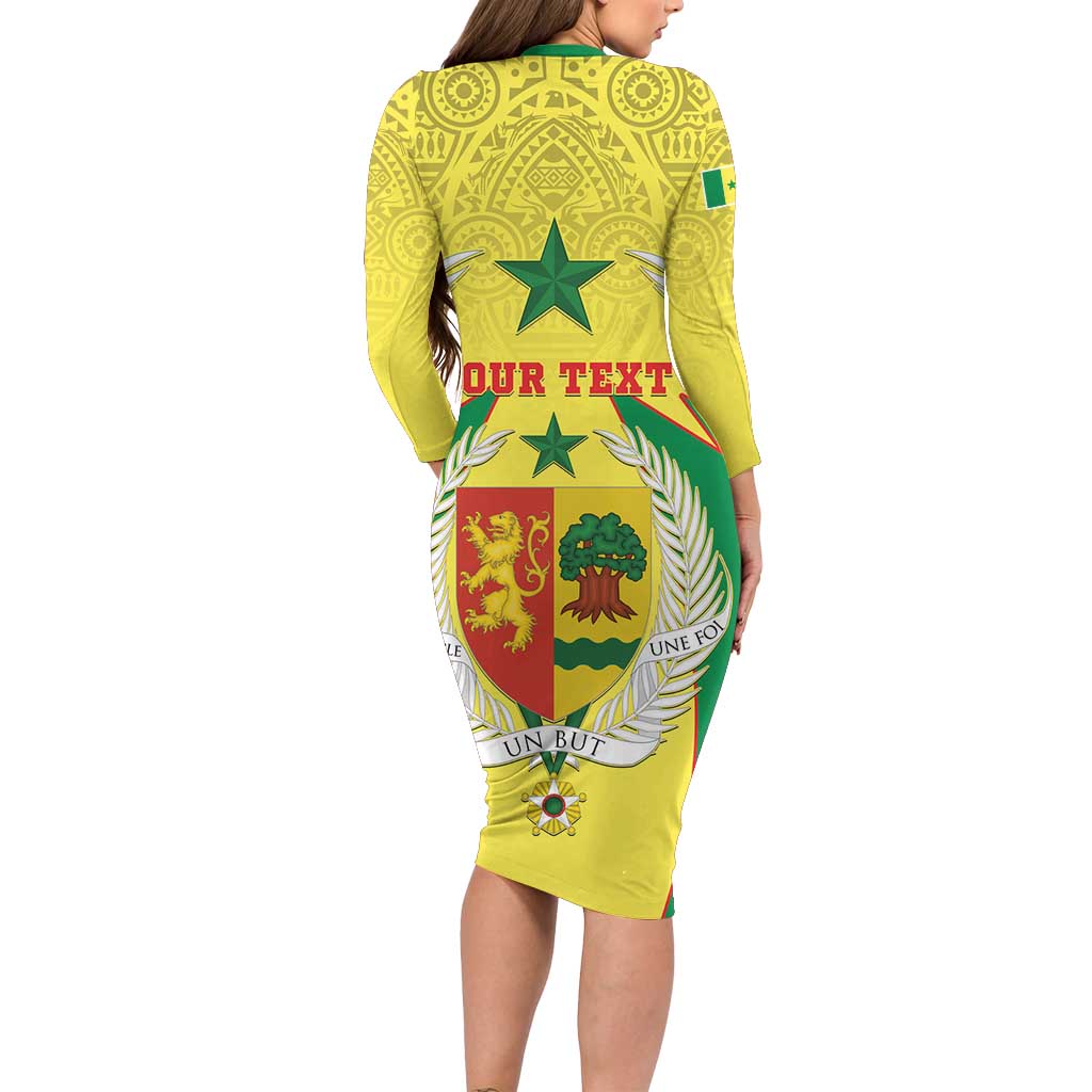 Personalised Senegal Long Sleeve Bodycon Dress Coat Of Arms Mix African Pattern - Wonder Print Shop
