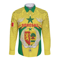 Personalised Senegal Long Sleeve Button Shirt Coat Of Arms Mix African Pattern - Wonder Print Shop
