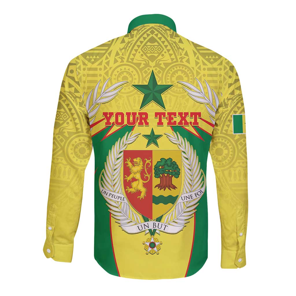 Personalised Senegal Long Sleeve Button Shirt Coat Of Arms Mix African Pattern - Wonder Print Shop