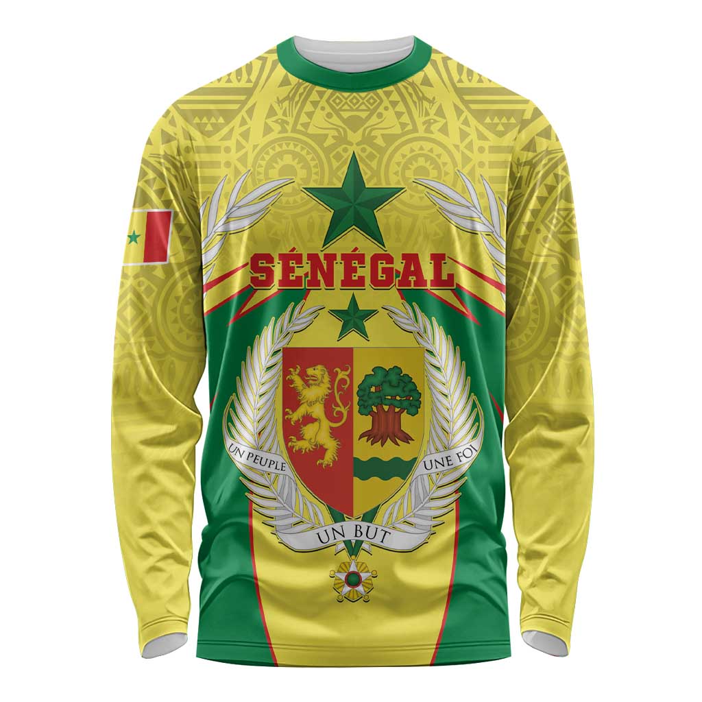 Personalised Senegal Long Sleeve Shirt Coat Of Arms Mix African Pattern - Wonder Print Shop
