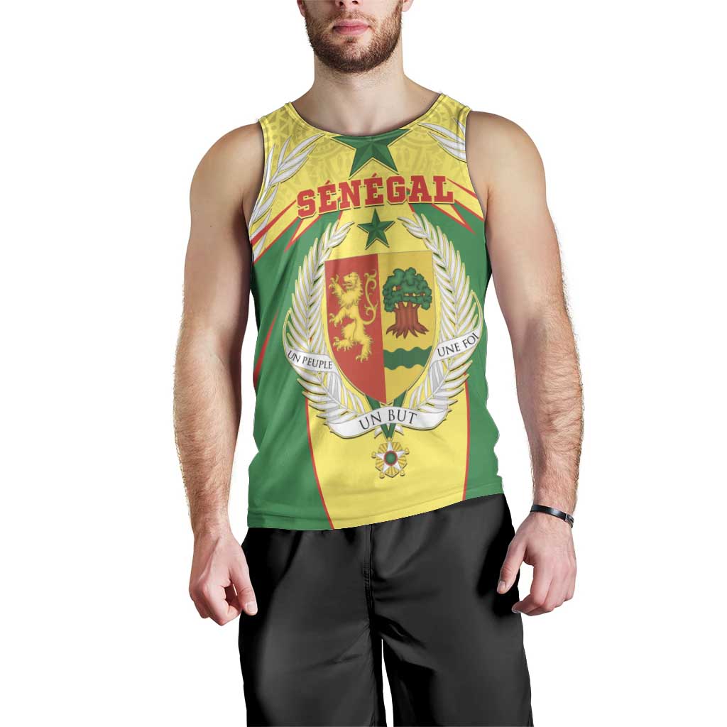 Personalised Senegal Men Tank Top Coat Of Arms Mix African Pattern - Wonder Print Shop