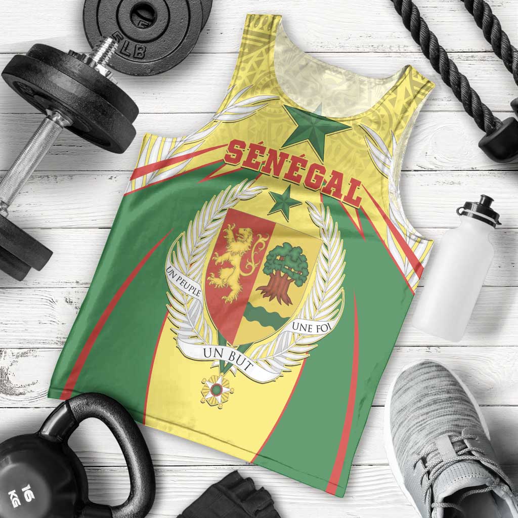 Personalised Senegal Men Tank Top Coat Of Arms Mix African Pattern - Wonder Print Shop