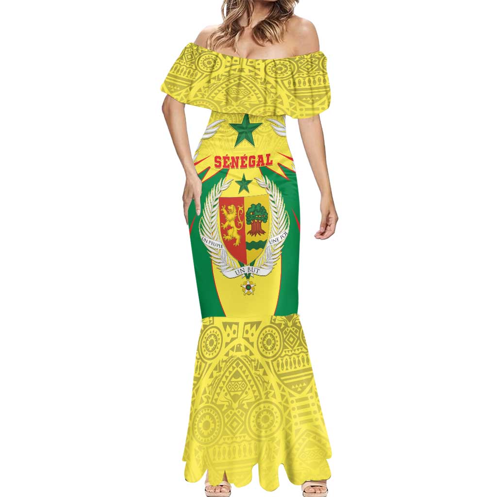 Personalised Senegal Mermaid Dress Coat Of Arms Mix African Pattern - Wonder Print Shop