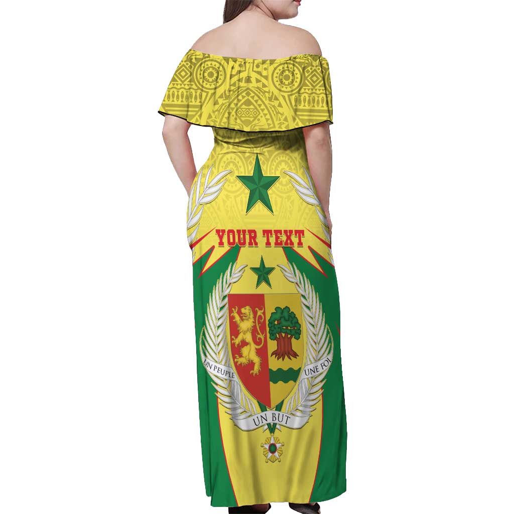 Personalised Senegal Off Shoulder Maxi Dress Coat Of Arms Mix African Pattern - Wonder Print Shop