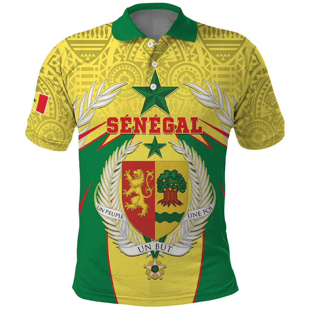 Personalised Senegal Polo Shirt Coat Of Arms Mix African Pattern - Wonder Print Shop