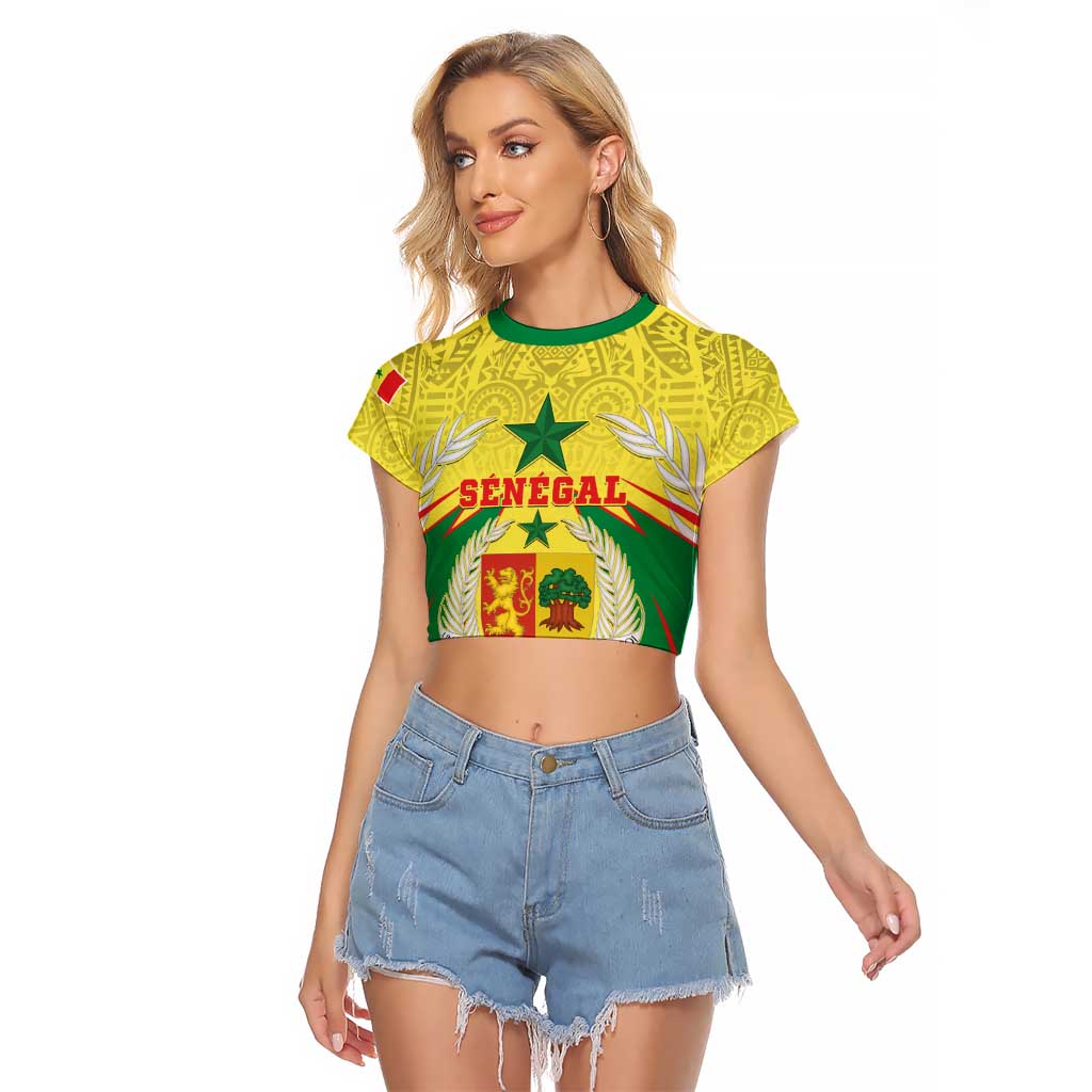 Personalised Senegal Raglan Cropped T Shirt Coat Of Arms Mix African Pattern - Wonder Print Shop