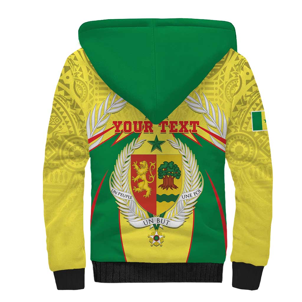 Personalised Senegal Sherpa Hoodie Coat Of Arms Mix African Pattern - Wonder Print Shop