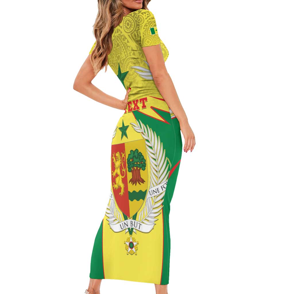 Personalised Senegal Short Sleeve Bodycon Dress Coat Of Arms Mix African Pattern - Wonder Print Shop