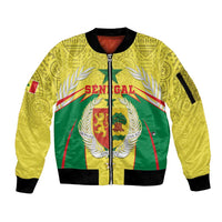 Personalised Senegal Sleeve Zip Bomber Jacket Coat Of Arms Mix African Pattern - Wonder Print Shop