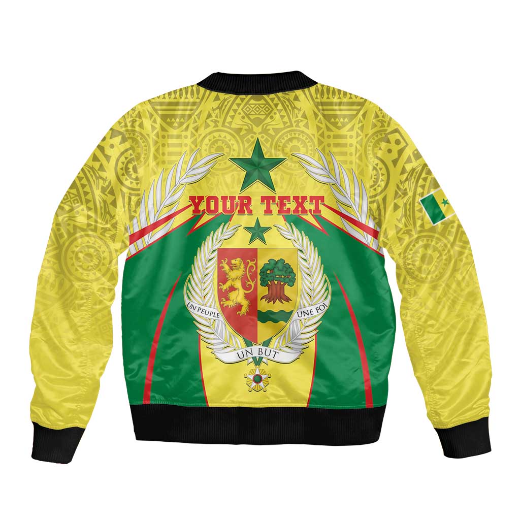 Personalised Senegal Sleeve Zip Bomber Jacket Coat Of Arms Mix African Pattern - Wonder Print Shop