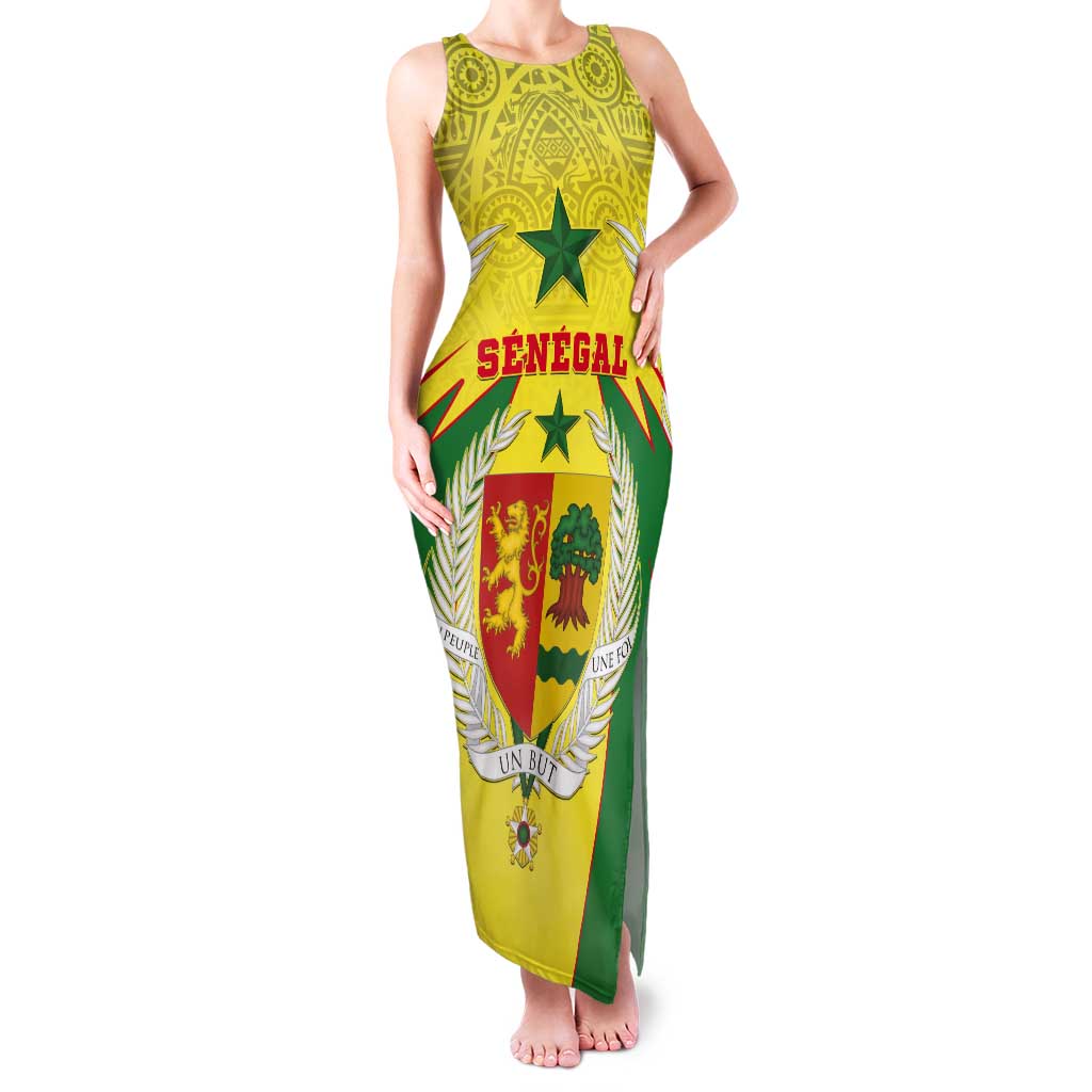 Personalised Senegal Tank Maxi Dress Coat Of Arms Mix African Pattern - Wonder Print Shop