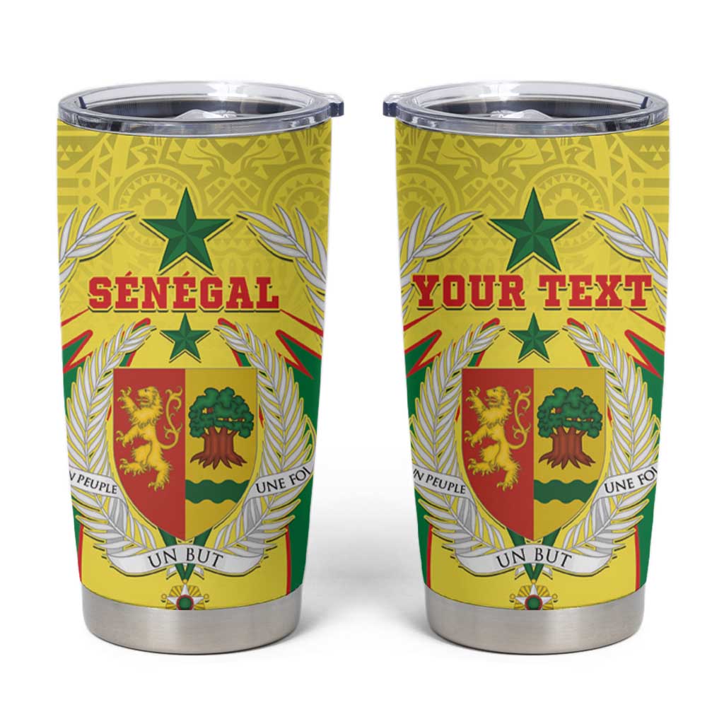 Personalised Senegal Tumbler Cup Coat Of Arms Mix African Pattern - Wonder Print Shop