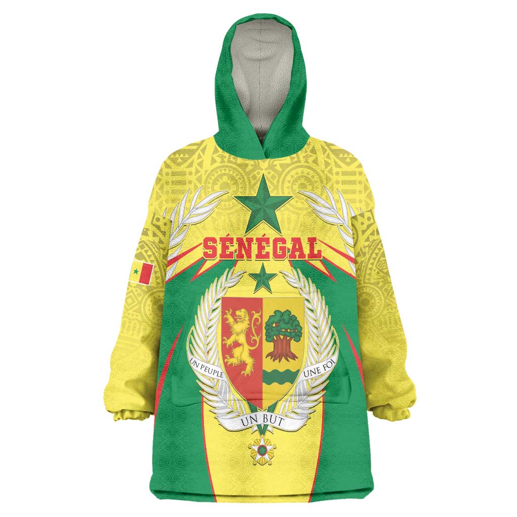 Personalised Senegal Wearable Blanket Hoodie Coat Of Arms Mix African Pattern - Wonder Print Shop