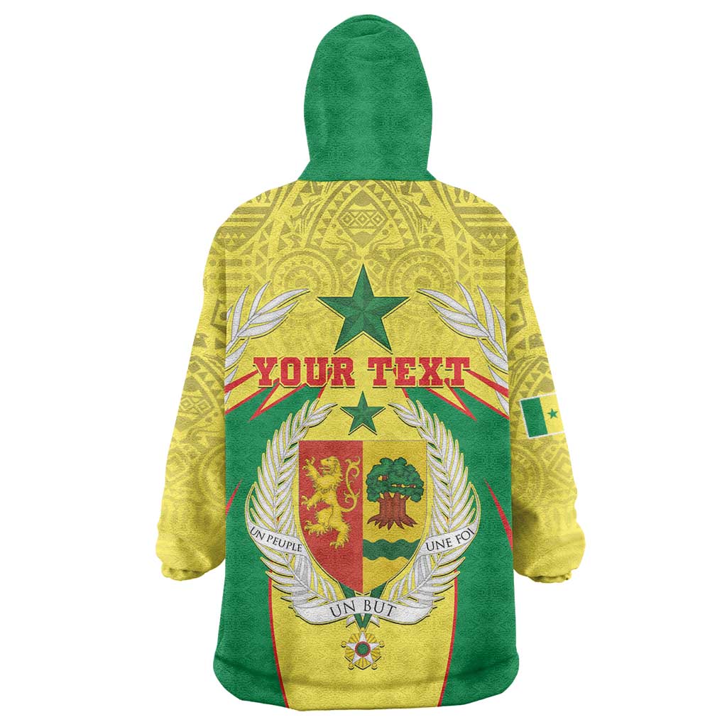Personalised Senegal Wearable Blanket Hoodie Coat Of Arms Mix African Pattern - Wonder Print Shop